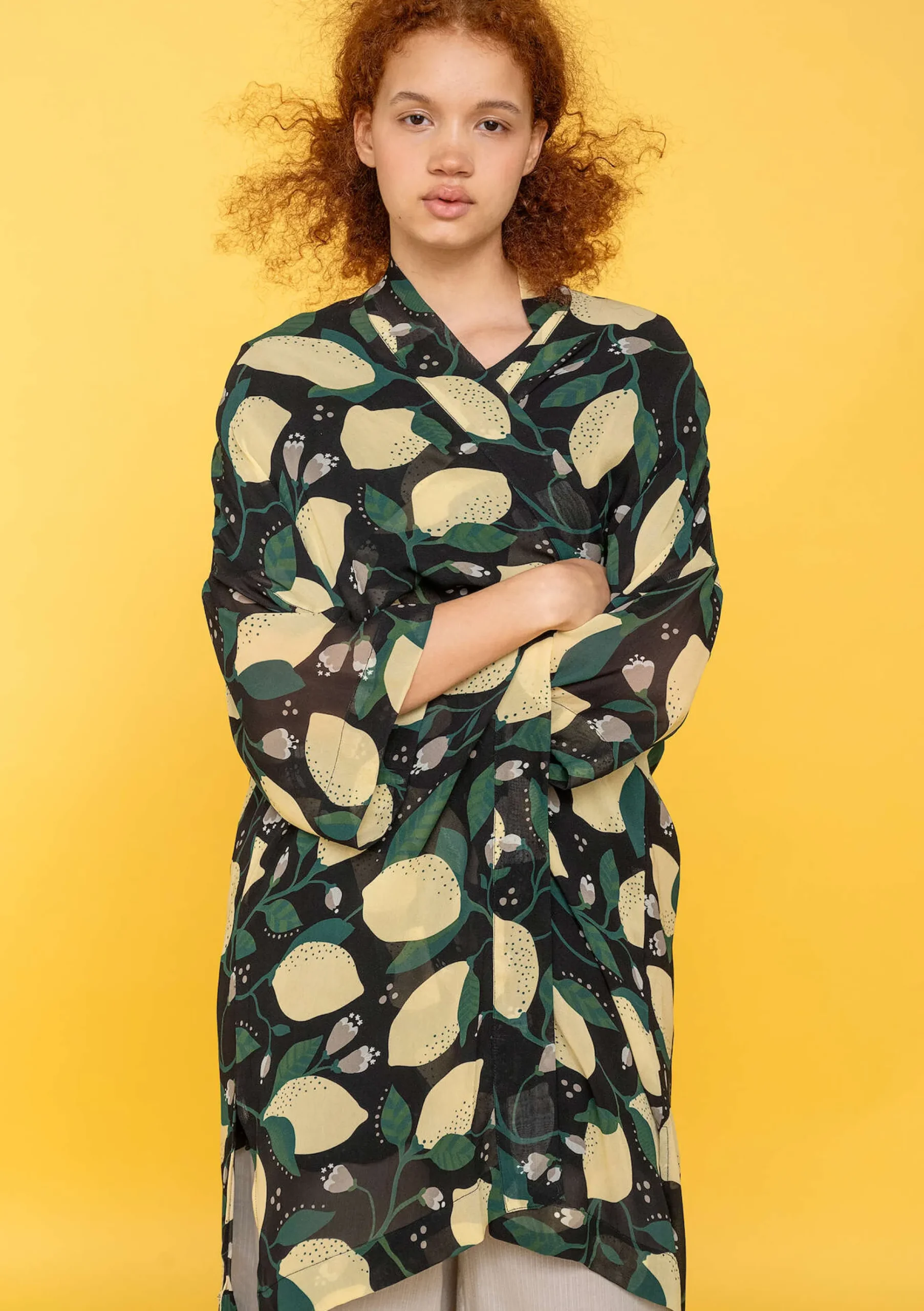Vävd Kimono Limone I Viskos